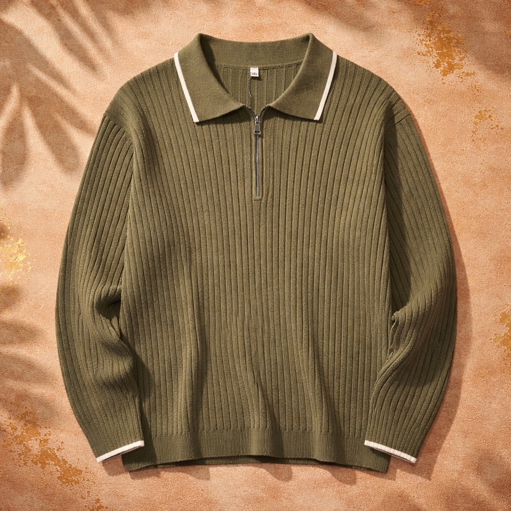Olive Ribbed Half-Zip Polo shirt - stretchy ribbed women’s plus size 3x new
